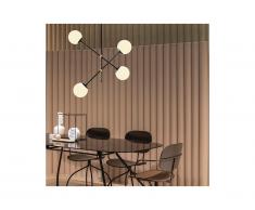 Lampadario regolabile e vetro 4 sfere D. 40 / 80 cm x H. 70/ 96 cm in Metallo Nero - EBEST