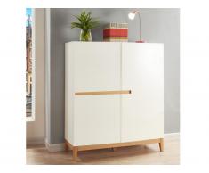 Credenza alta SEDNA - 3 ante - Legno di quercia massello e MDF laccato bianco