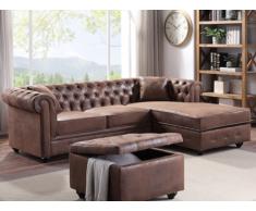Divano angolare chesterfield reversibile TOLEDO in microfibra invecchiata - Marrone