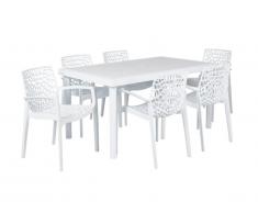 Sala da pranzo per giardino DIADEME - Tavolo + 6 poltrone - Polipropilene - Bianco dolomite