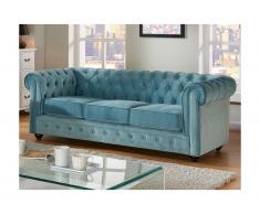 Divano CHESTERFIELD 3 posti in velluto Azzurro pastello