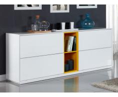 Credenza ALZATA - 4 ante - MDF laccato - Bianco e giallo