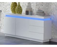 Credenza basso EMERSON II - LED - 2 ante e 3 cassetti - MDF laccato bianco