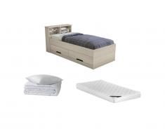 Set CAMERA BAMBINI: Letto 90 x 190 cm Rovere BORIS + Materasso + Piumone + Guanciale
