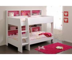 Letto a castello LENNY - 2 x 90 x 200 cm - Ripiani - Fondo reversibile blu o rosa