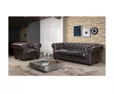 Poltrona Chesterfield 100% cuoio di bufalo Marrone con riflessi castani - BRENTON