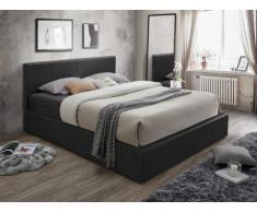 Letto con contenitore TREMPLIN II - Similpelle nero - 160x200 cm