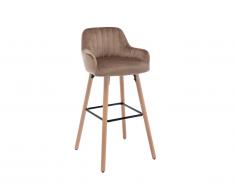 Sgabello da bar in Velluto e piedi Legno di faggio Beige - ELEANA