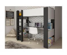 Letto a soppalco con scrivania e scaffali integrati Bianco e antracite 90 x 200 cm - NOAH