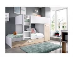 Letto a castello con contenitori + materasso 2 x 90 x 190 cm Bianco e Rovere - ANTHONY