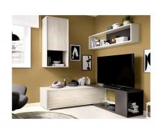 Parete TV modulare con vani portaoggetti Antracite e quercia - GAMBIE