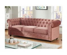 Divano CHESTERFIELD 3 posti in velluto Rosa cipria