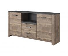 Credenza 2 ante, 2 cassetti e 1 nicchia Noce e Antracite - SABONI