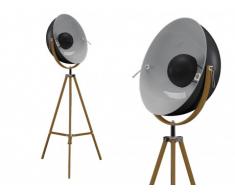 Lampada cinema industriale MOVIE gambe in legno - H. 166 cm - Esterno nero, interno argentato