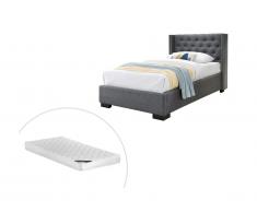 Letto testata letto imbottita 90 x 200 cm Tessuto Grigio + materasso MASSIMO