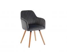 Sedia con braccioli in Velluto e Metallo effetto legno Grigio - ELEANA
