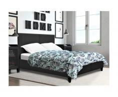 Letto testiera cuciture verticali 140 x 190 cm Tessuto Grigio - AUGUSTE