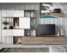 Parete TV modulare con vani portaoggetti Quercia e bianco - NICOSIA
