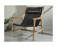 Poltrona OSANI in teak e pelle invecchiata - Nero