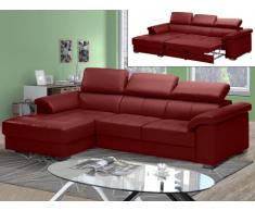 Divano letto angolare in pelle di lusso EXPERIENCIA - Rosso - Angolo a sinistra