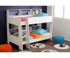 Letto a castello LENNY - 2 x 90 x 200 cm - Ripiani - Fondo reversibile blu o rosa
