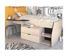 Letto con scrivania e vani portaoggetti inclusi 90 x 200 cm Rovere e Nero - GISELE