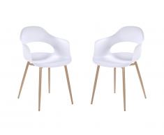 Sedia da giardino con gambe in Metallo effetto legno Bianco - Lotto di 2 - KAMARI