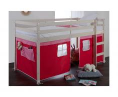 Letto mezza altezza 90 x 190 cm Tende Rosse e Rosa Abete massello - LILIO