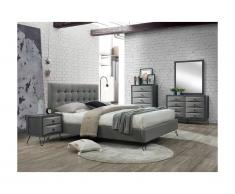 Letto matrimoniale con testiera capitonné e piedi metallo 160 x 200 cm in Tessuto Grigio - COSTANZA