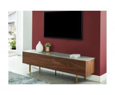 Mobile TV con 2 ante, 2 cassetti e piano effetto ceramica grigia in MDF Noce - ALIZE