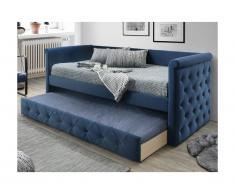 Letto singolo con letto estraibile capitonné 2 x 90 x 190 cm in tessuto blu - LOUISE