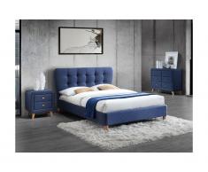 Letto matrimoniale alla francese con testiera capitonné 140 x 190 cm in Tessuto Blu - ELIDE