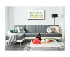 Divano letto angolare reversibile in tessuto e similpelle WILLIS - Bianco/grigio