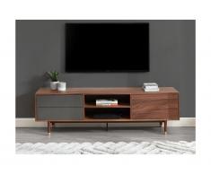 Mobile TV con 1 anta e 2 cassetti in MDF Noce e Antracite - TAMARA