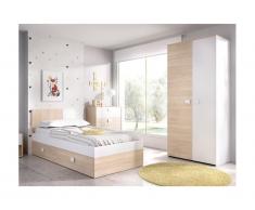 Letto singolo con letto estraibile 90 x 190 cm Quercia e bianco - SONIA