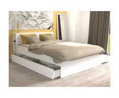 Letto matrimoniale alla francese con testata portaoggetti e cassetti 140 x 190 cm Bianco - EUGENE
