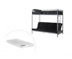 Letto a soppalco 90 x 190 cm Con divano letto Metallo Argento + Futon + Materasso - MODULO IV