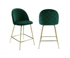 Sgabello da bar Velluto e Metallo Dorato Verde - Lotto di 2 - MELBOURNE