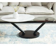 Tavolino con piano girevole Vetro temperato e Ceramica Effetto marmo bianco - YARA