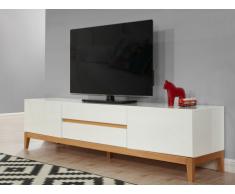 Mobile TV SEDNA - 2 porte e 2 cassetti - Legno massello di quercia e MDF laccato bianco