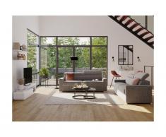 Divano letto a ribalta 3 posti in tessuto VIZIR - Grigio - Letto 140 cm - Materasso 18 cm