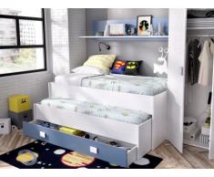 Letto a scomparsa LILIAN - Con cassetto e scaffale - 90x190 cm - Blu e quercia grigia