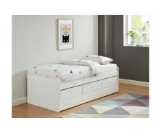 Letto singolo con letto estraibile e 3 cassetti 90 x 190 cm in MDF e Abete Bianco + Materasso - TITOUAN