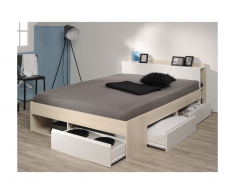 Letto matrimoniale con scomparti modulare 160 x 200 cm Acacia e bianco - DEBAR