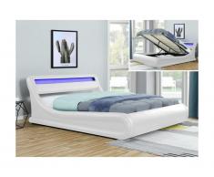 Letto matrimoniale contenitore con LED 160 x 200 cm in Similpelle Bianco - IRIS