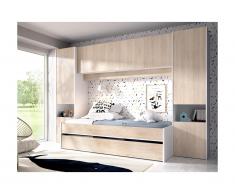 Letto a scomparsa con ponte 90 x 190 cm Rovere e Bianco - SELENA