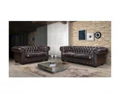 Divano Chesterfield a 3+2 posti BRENTON 100% cuoio di bufalo - Marrone con riflessi castani