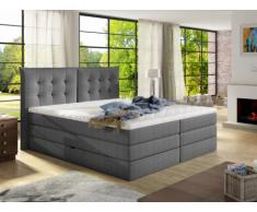 Set letto boxspring con testata + base del letto con contenitore + materasso + topper PLAISIR di PALACIO - tessuto grigio - 180 x 200 cm