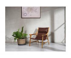 Poltrona OSANI in teak e pelle invecchiata - Caramello