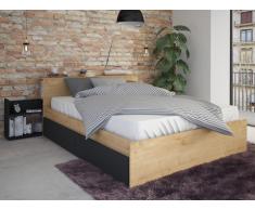 Letto matrimoniale alla francese con cassetti e comodini integrati 140 x 190 cm Colore: Quercia e antracite - FRANK